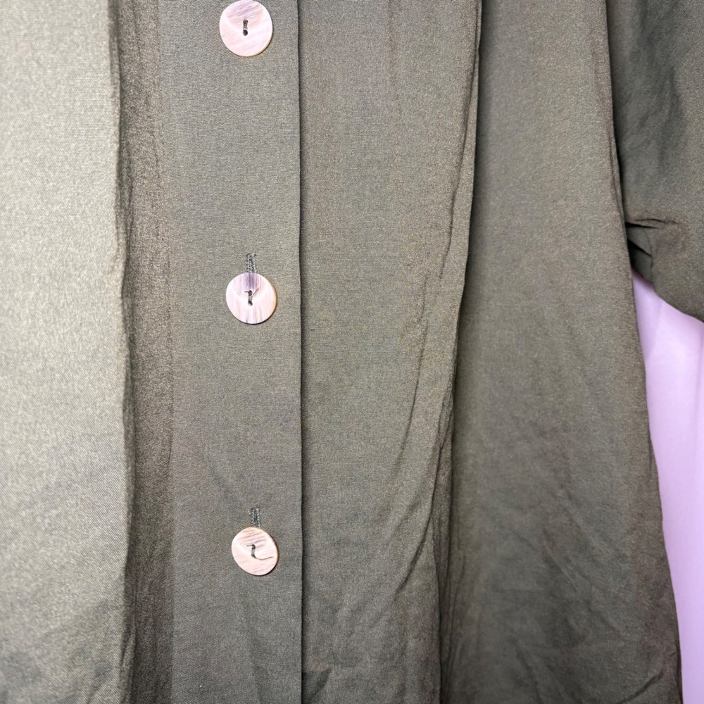 Vintage Joanna Olive Green Button Down Shirt Short Sleeve Shoulder Pads Large - Picture 7 of 7